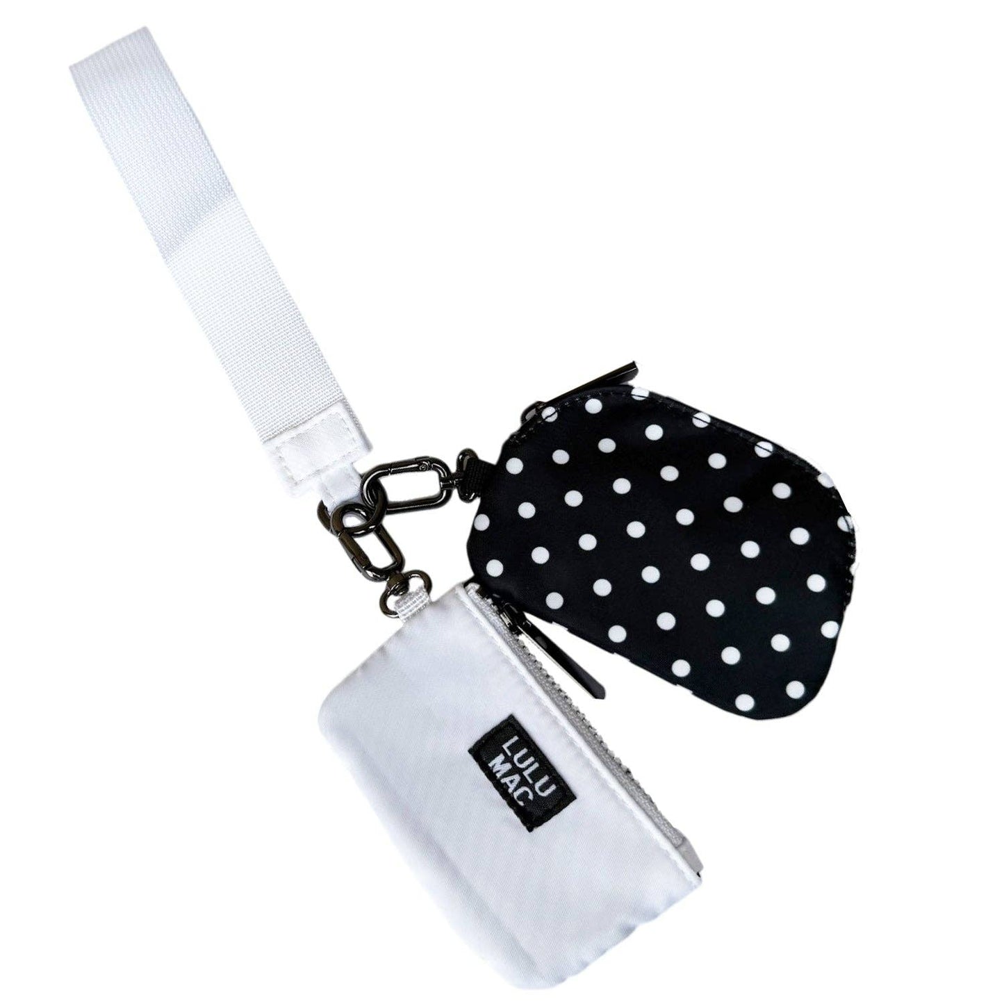 Lulu Mac Double Wristlet, Black/White Dots