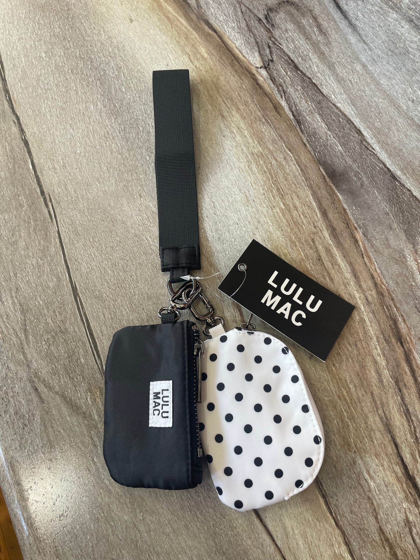 Double Pouch Wristlets White Poka Dot