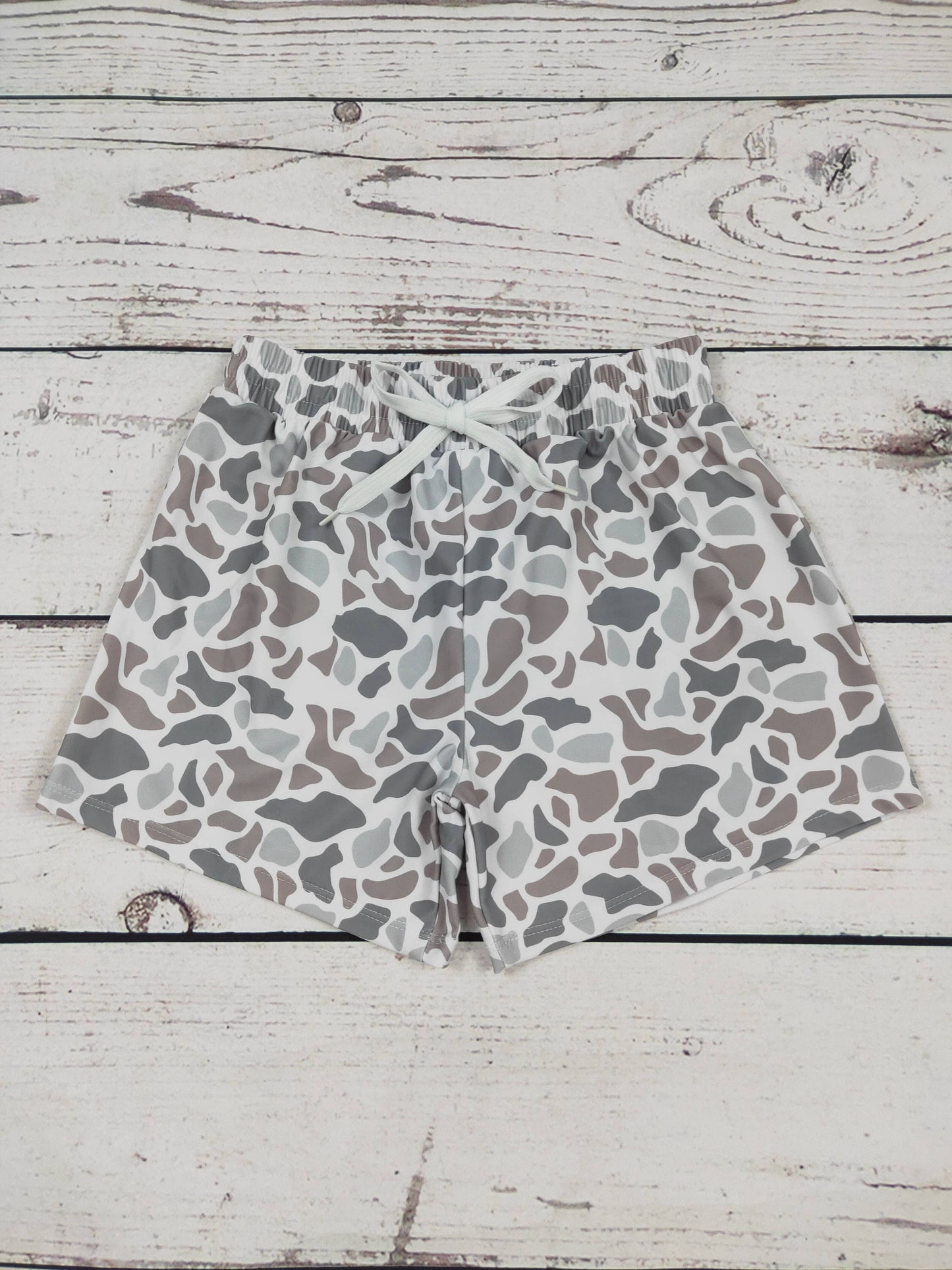 Boys Grey Camo Beach Swim Shorts