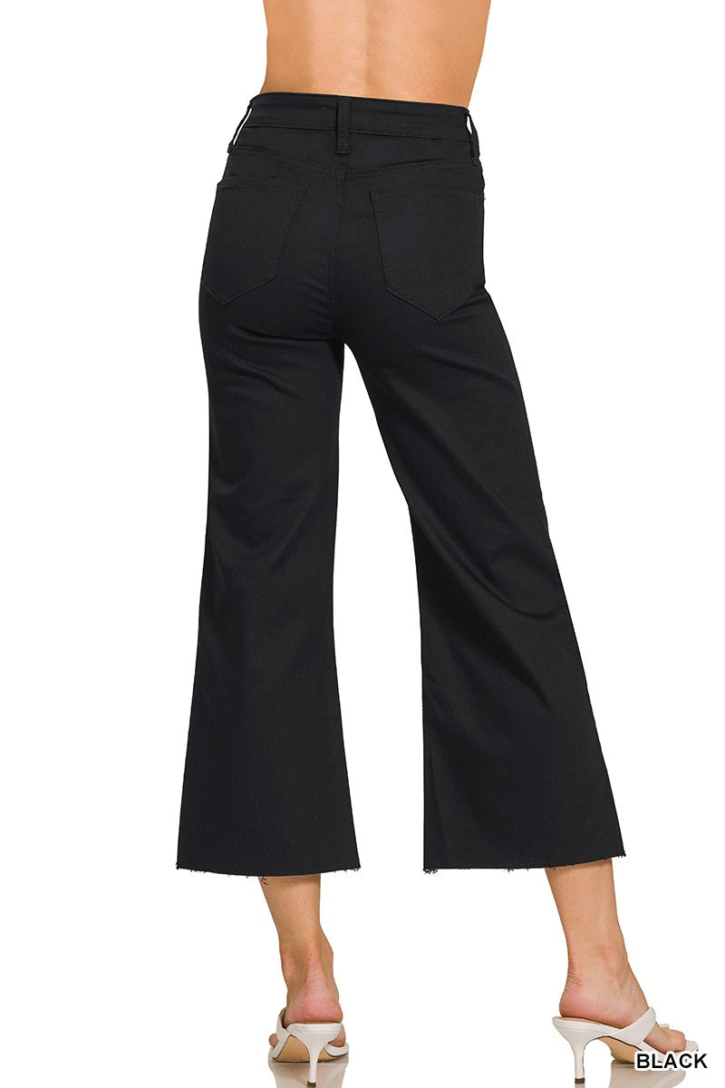 Cropped Flare Denim Pants, Black