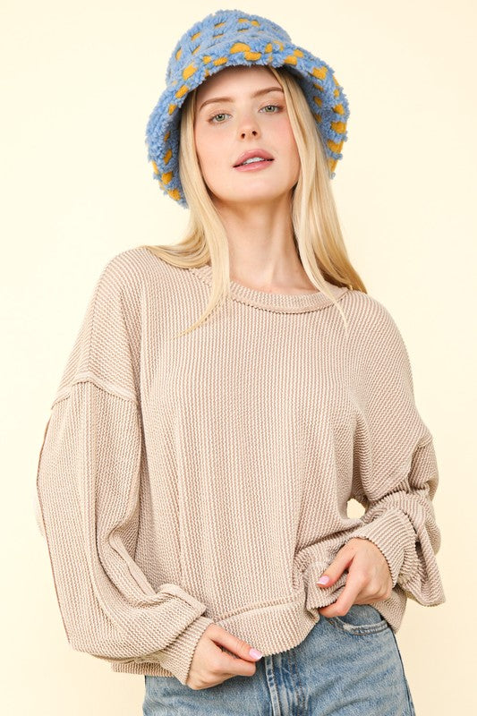 Ribbed Exposed Seams Top Oatmeal