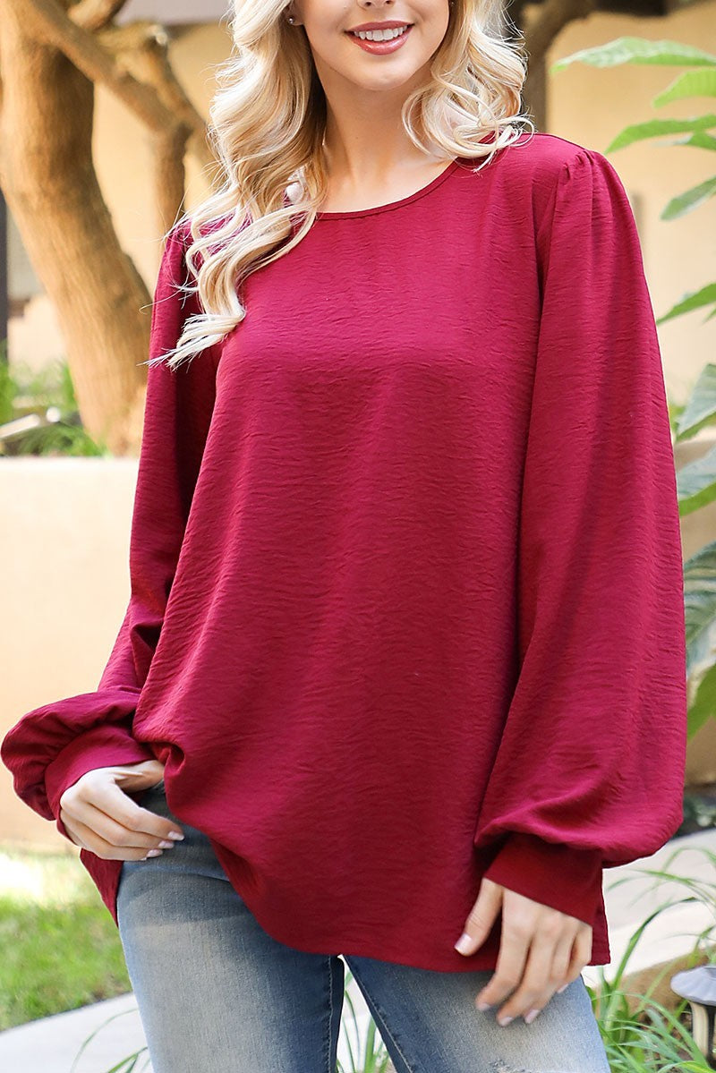 Puff Long Sleeve Blouse Wine
