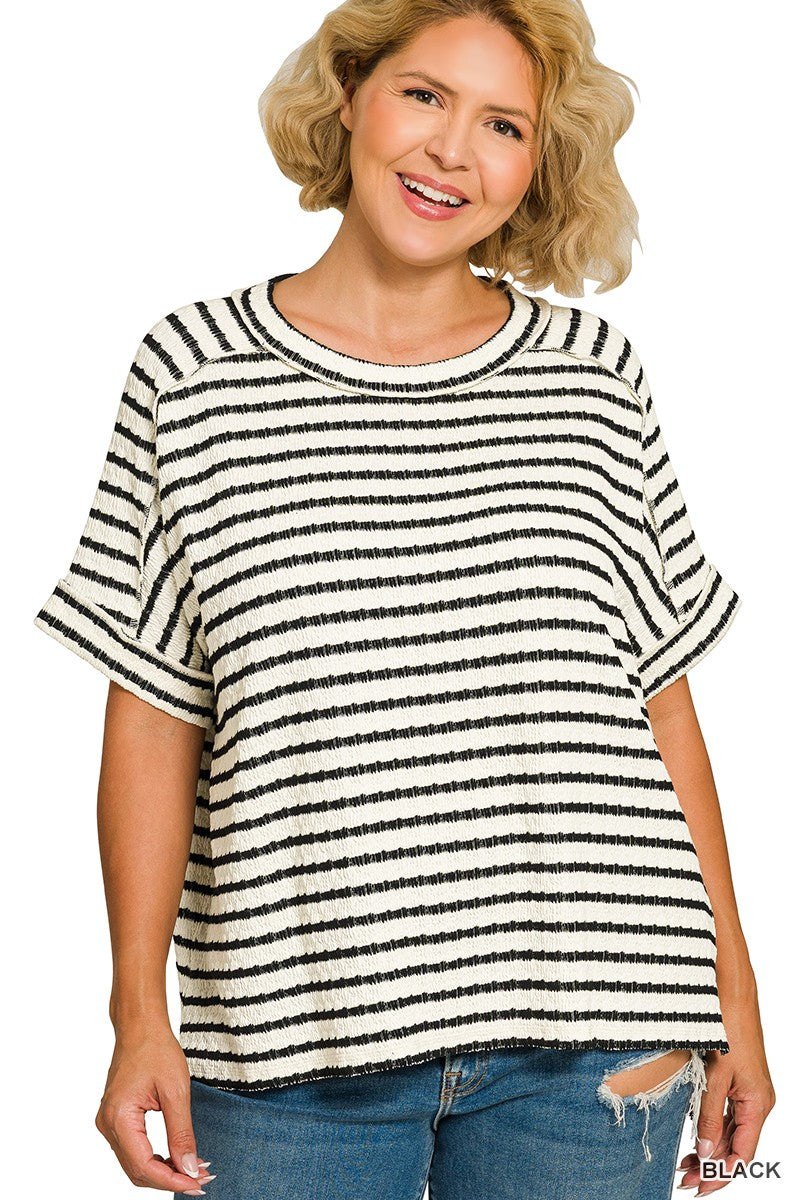 Plus Striped Short Sleeve Hi-low Tee