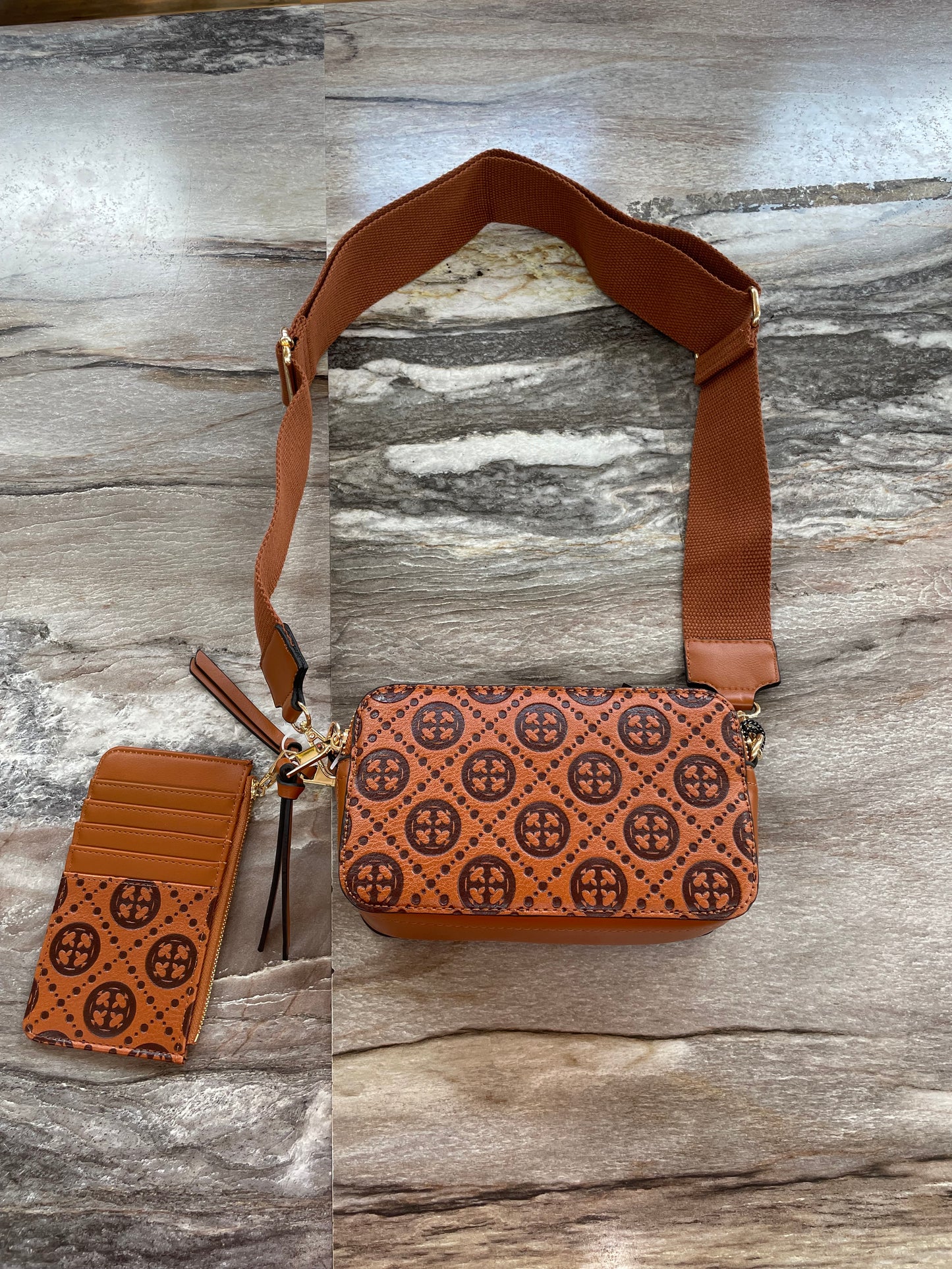 Brown Handtooled Crossbody W/ Card Wallet