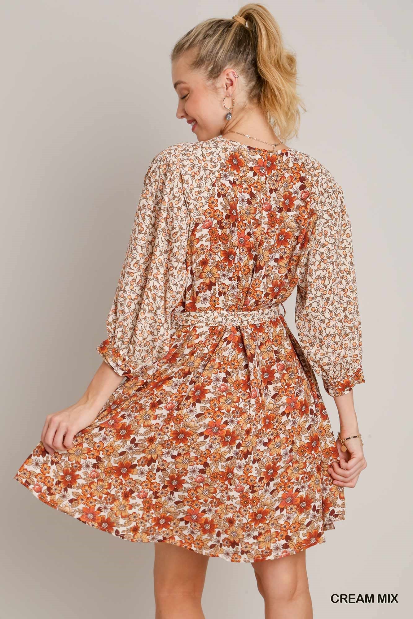 Floral Dress W/Tie Belt