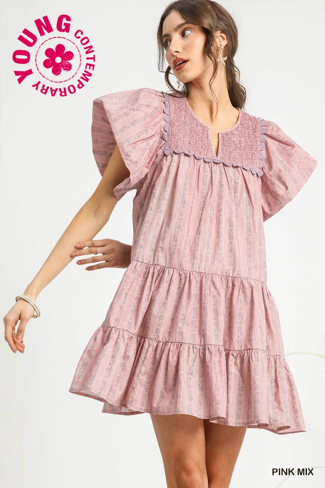 Smocked Flutter Sleeve Dress
