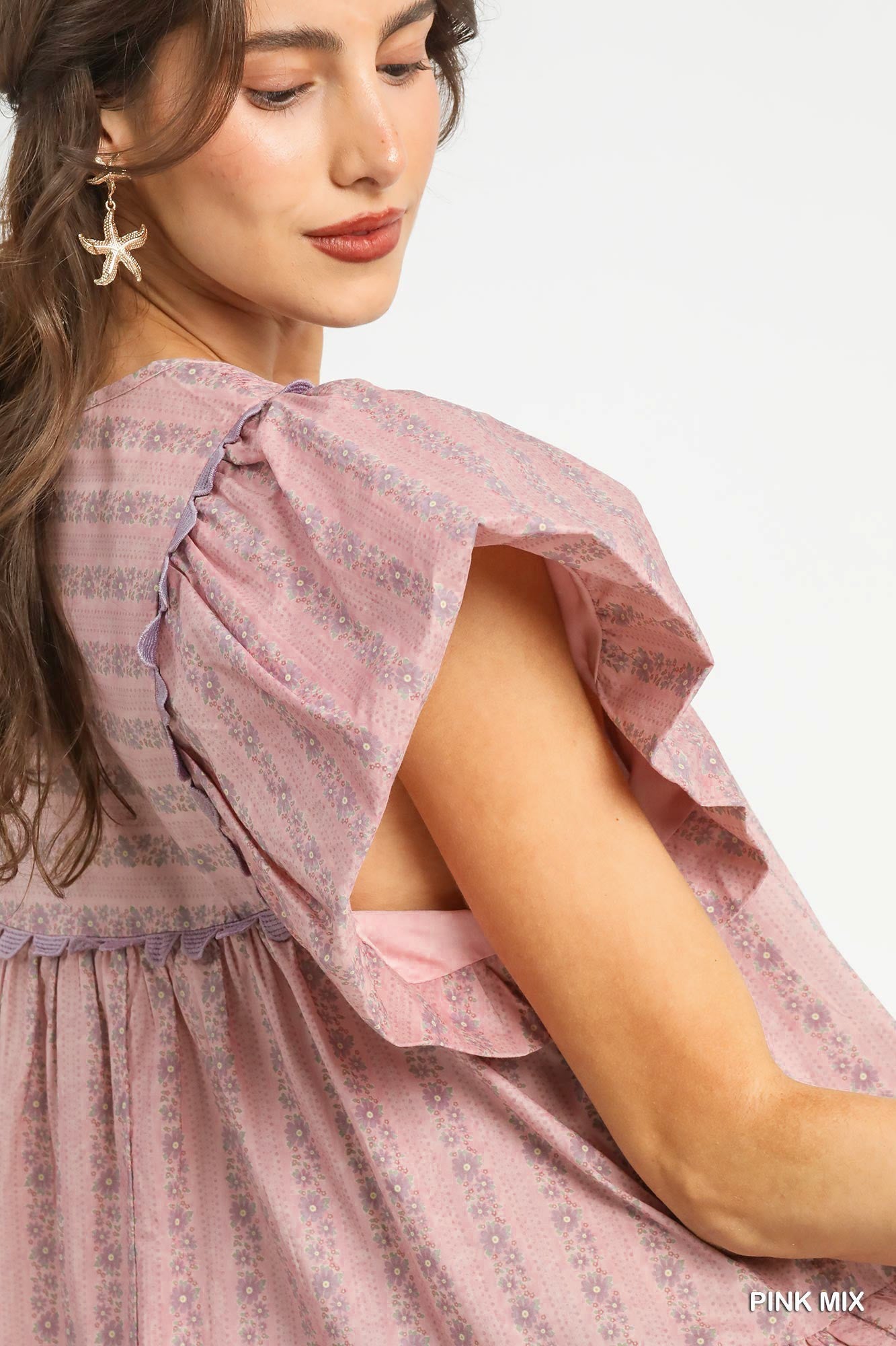 Smocked Flutter Sleeve Dress