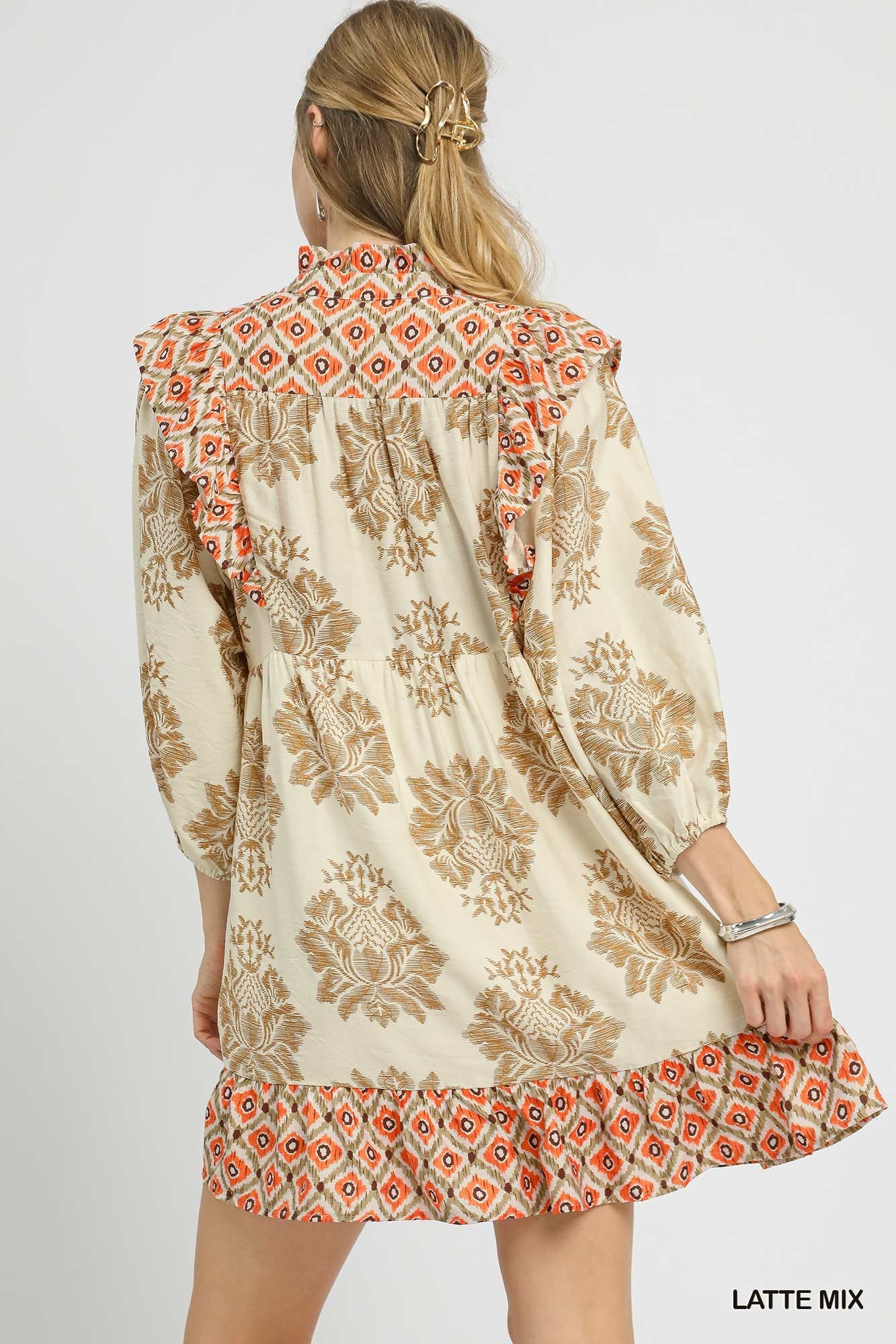 Damask Printed Ruffle Dress