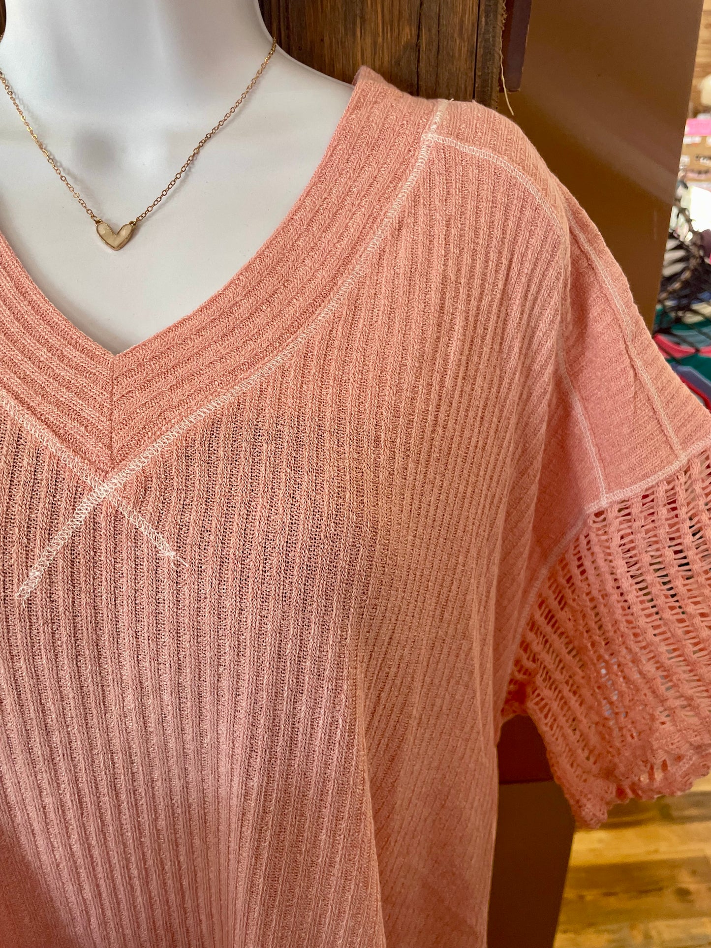 Plus Net Sleeved Top Coral