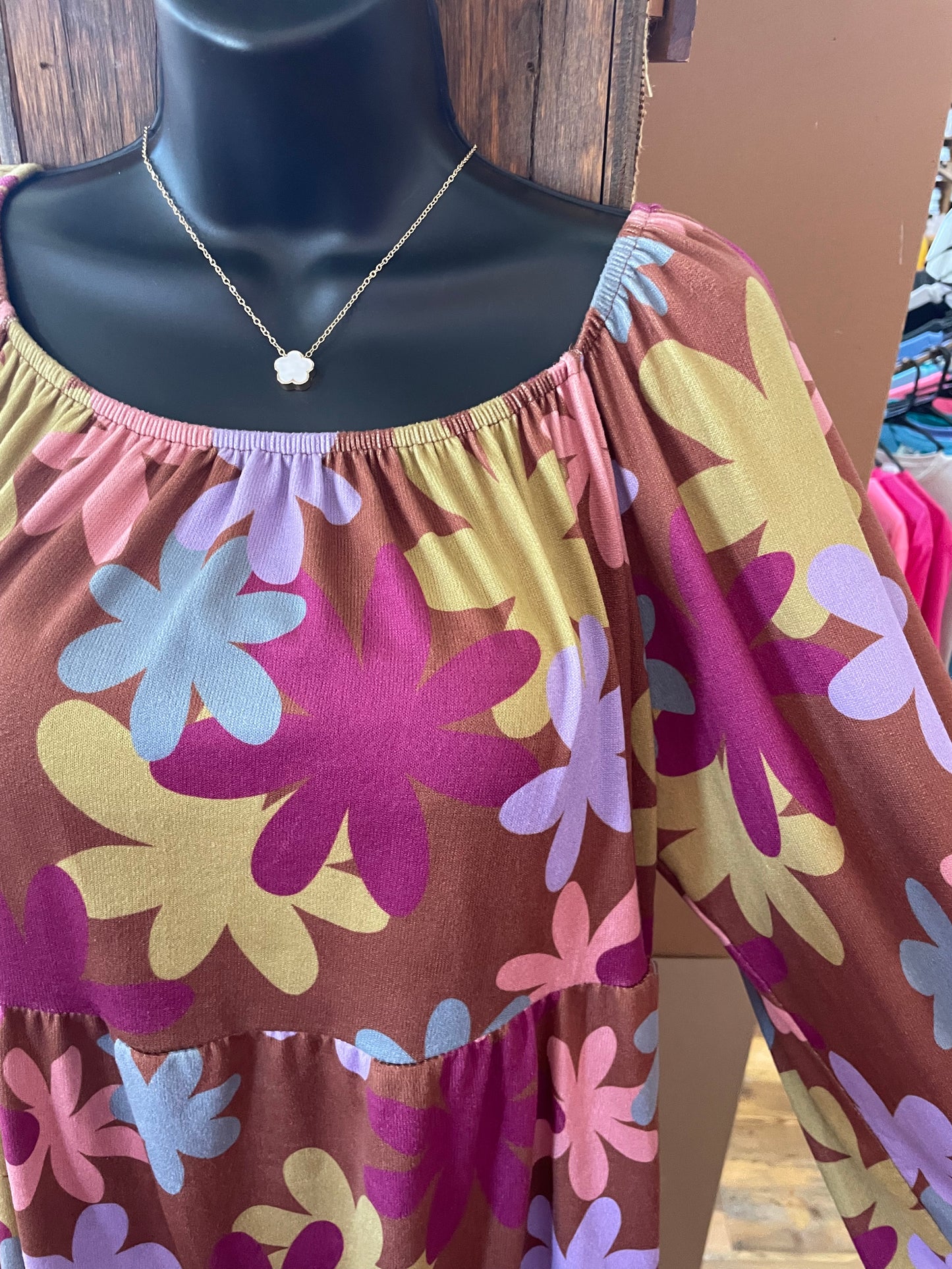 Plus Long Floral Print Tiered Top