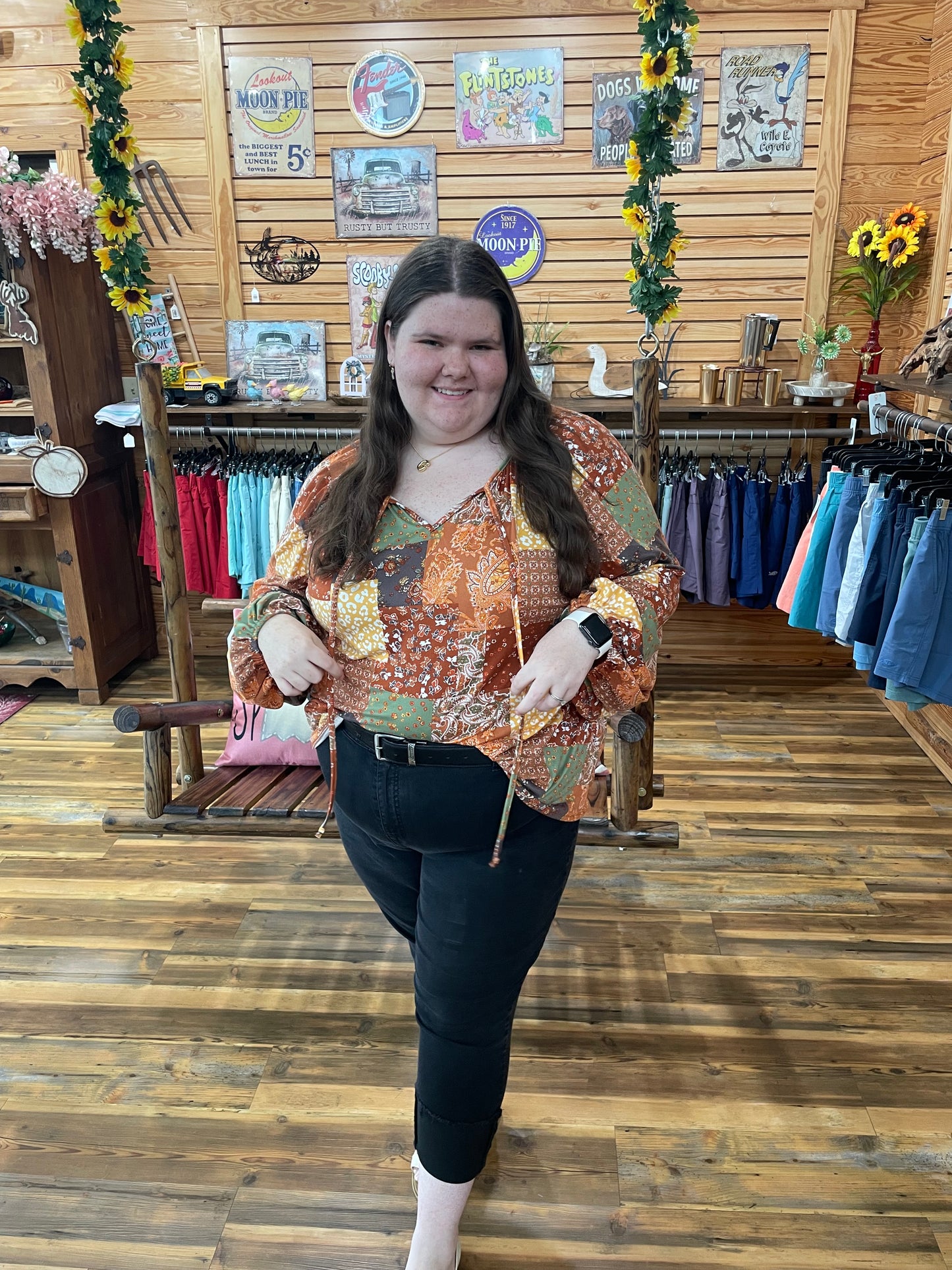 Plus Fall Patchwork Blouse