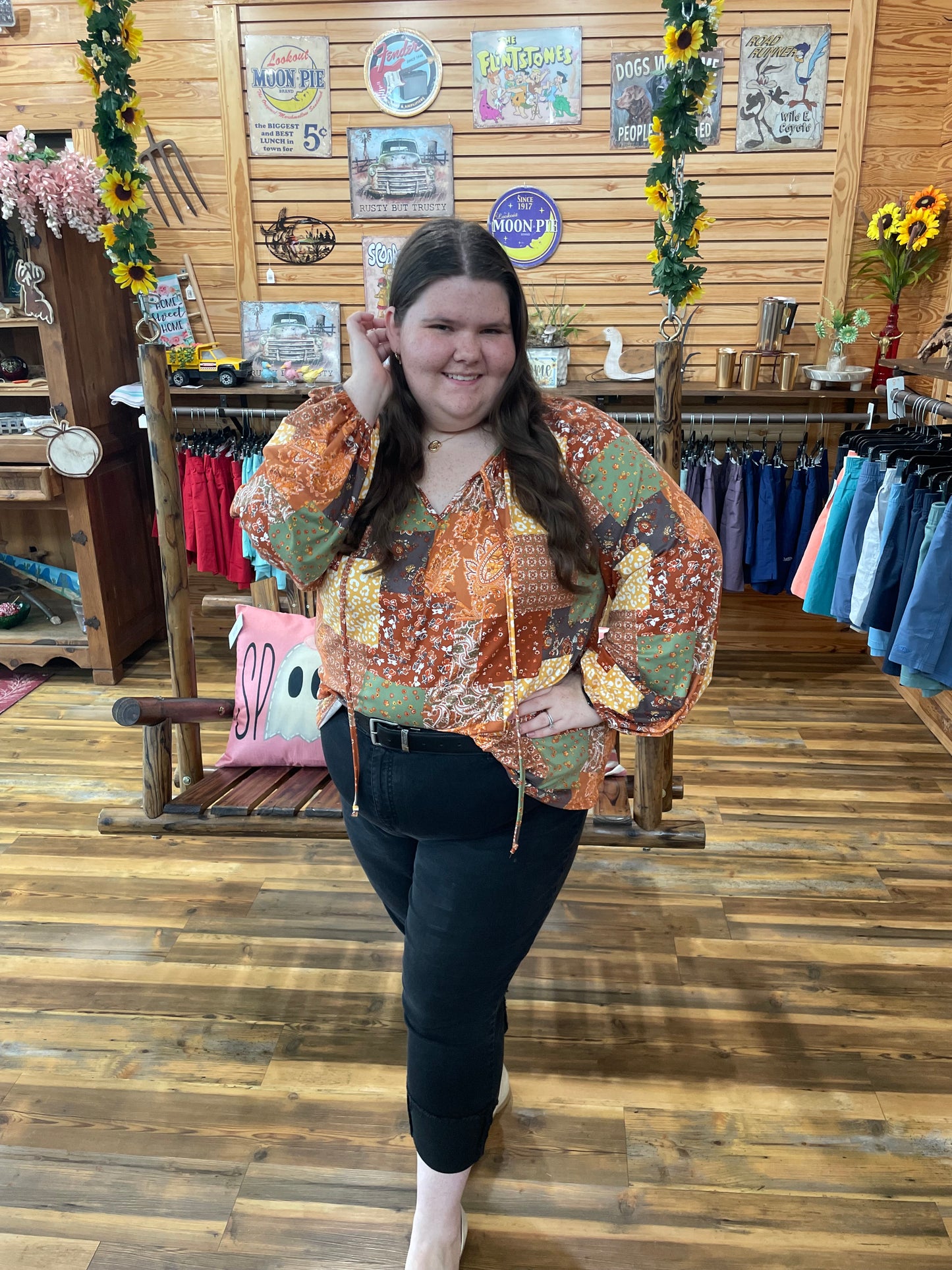 Plus Fall Patchwork Blouse