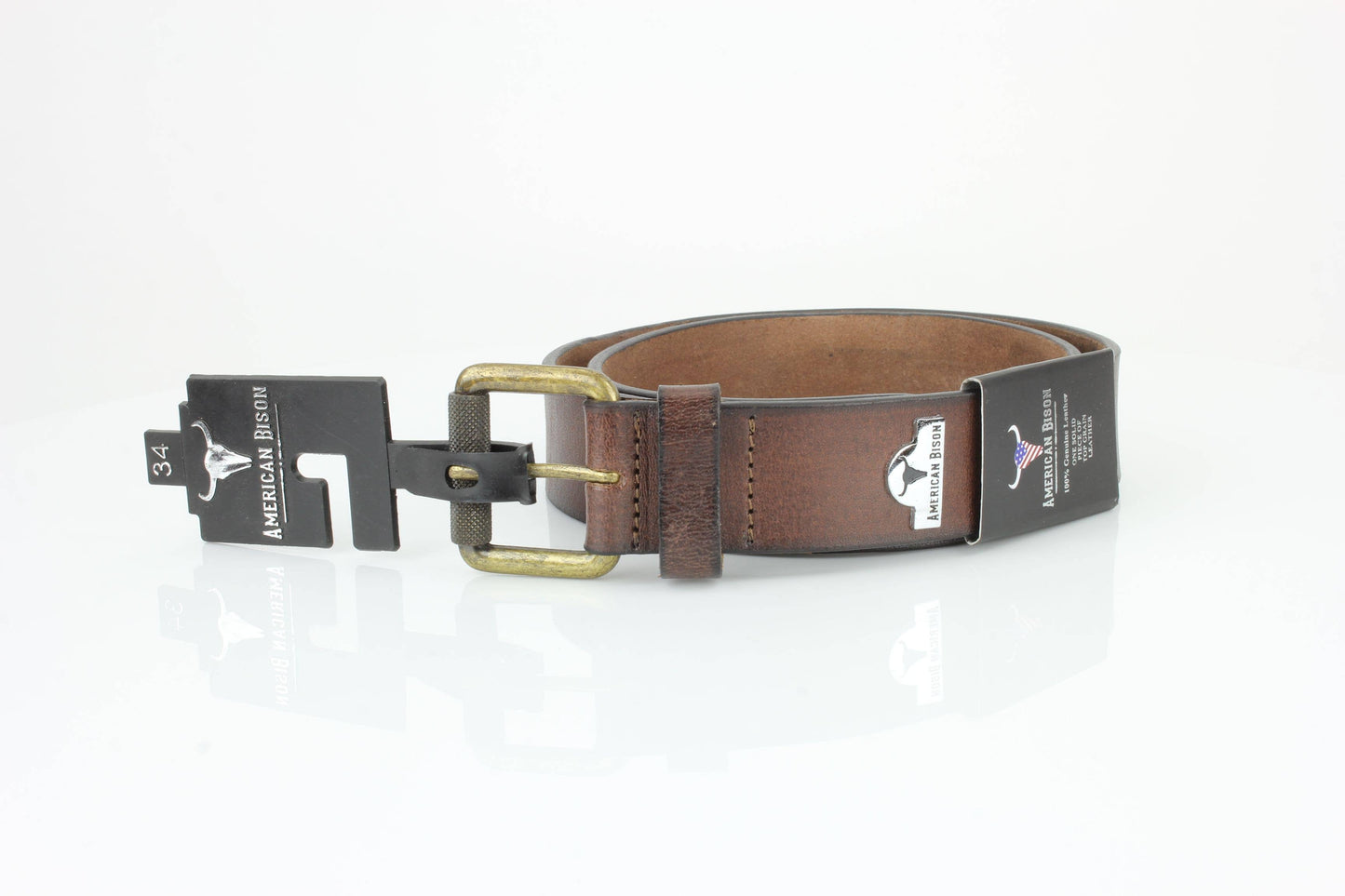 Full Grain Leather Belt with Bison Medallion Brown