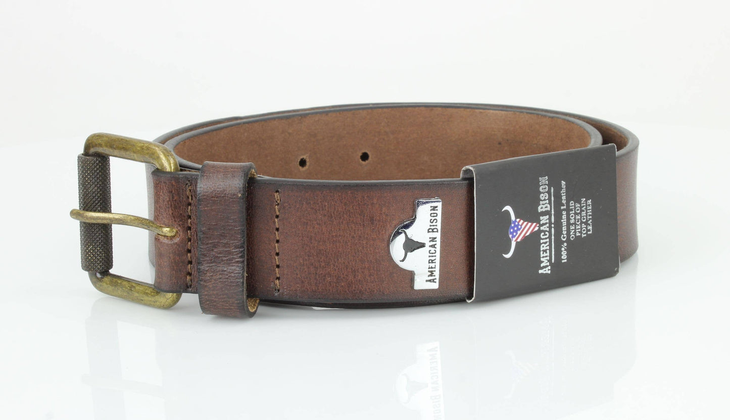 Full Grain Leather Belt with Bison Medallion Brown