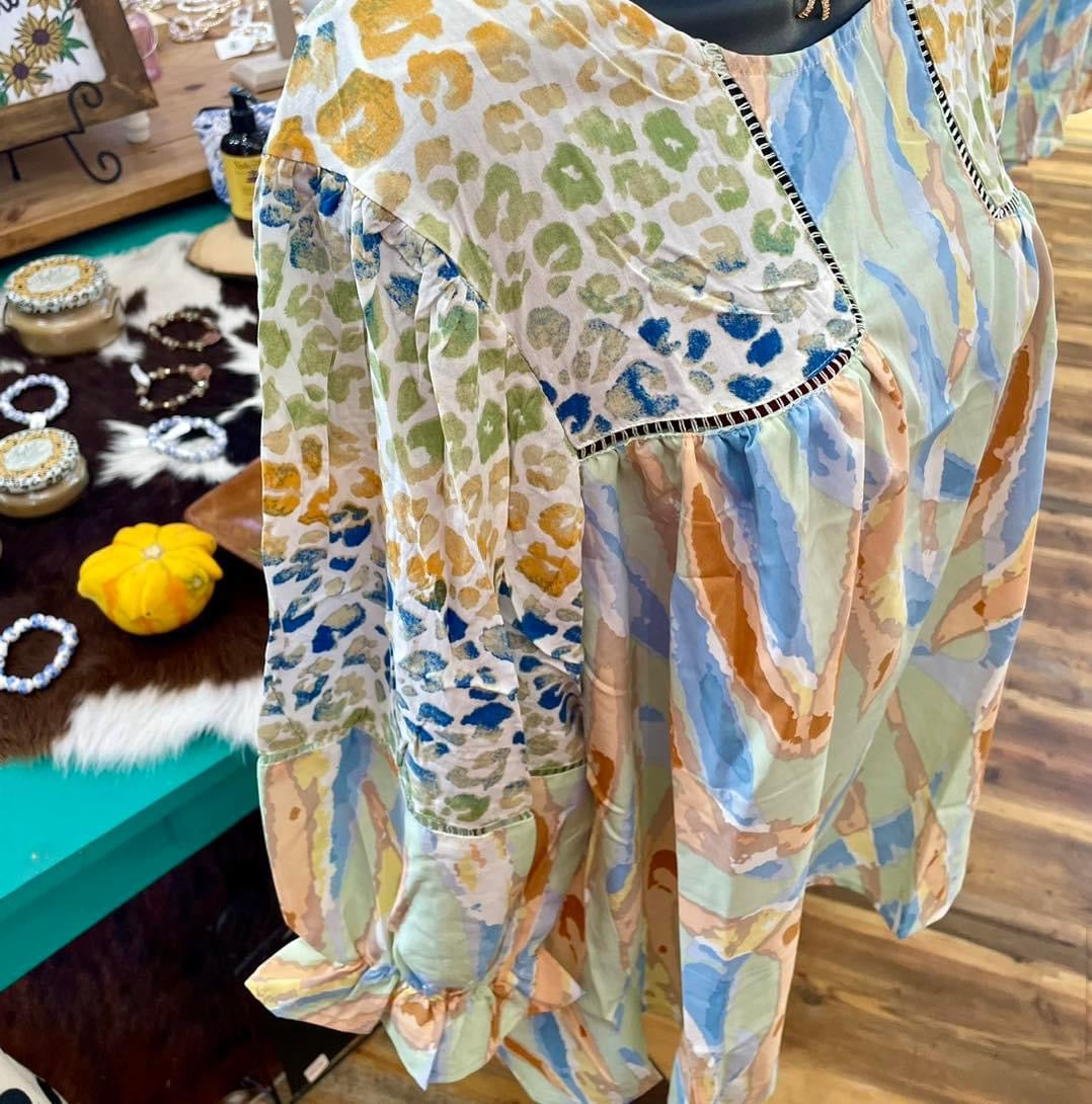 Plus Mixed Print Sage Top
