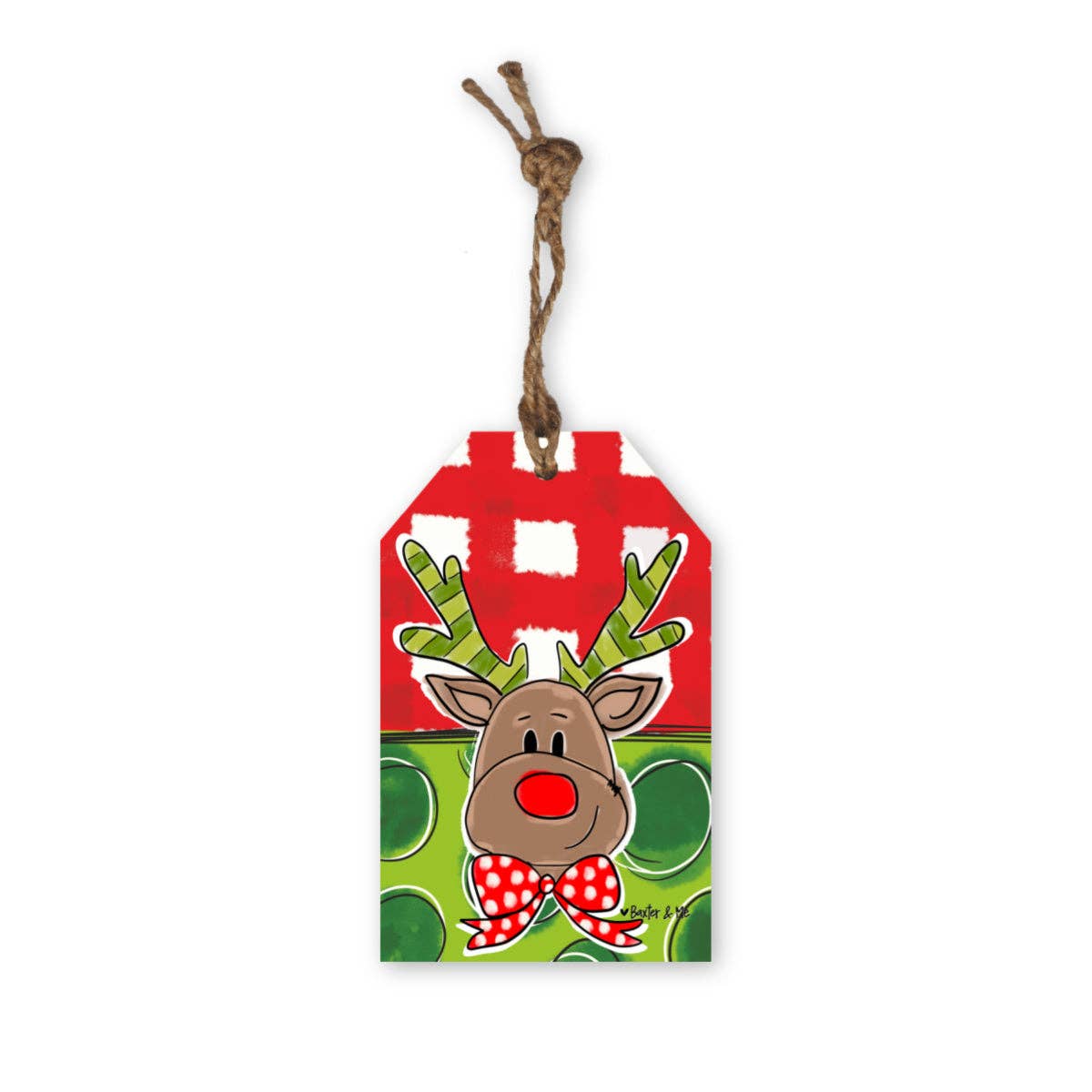 Red & Green Reindeer Tag Ornament