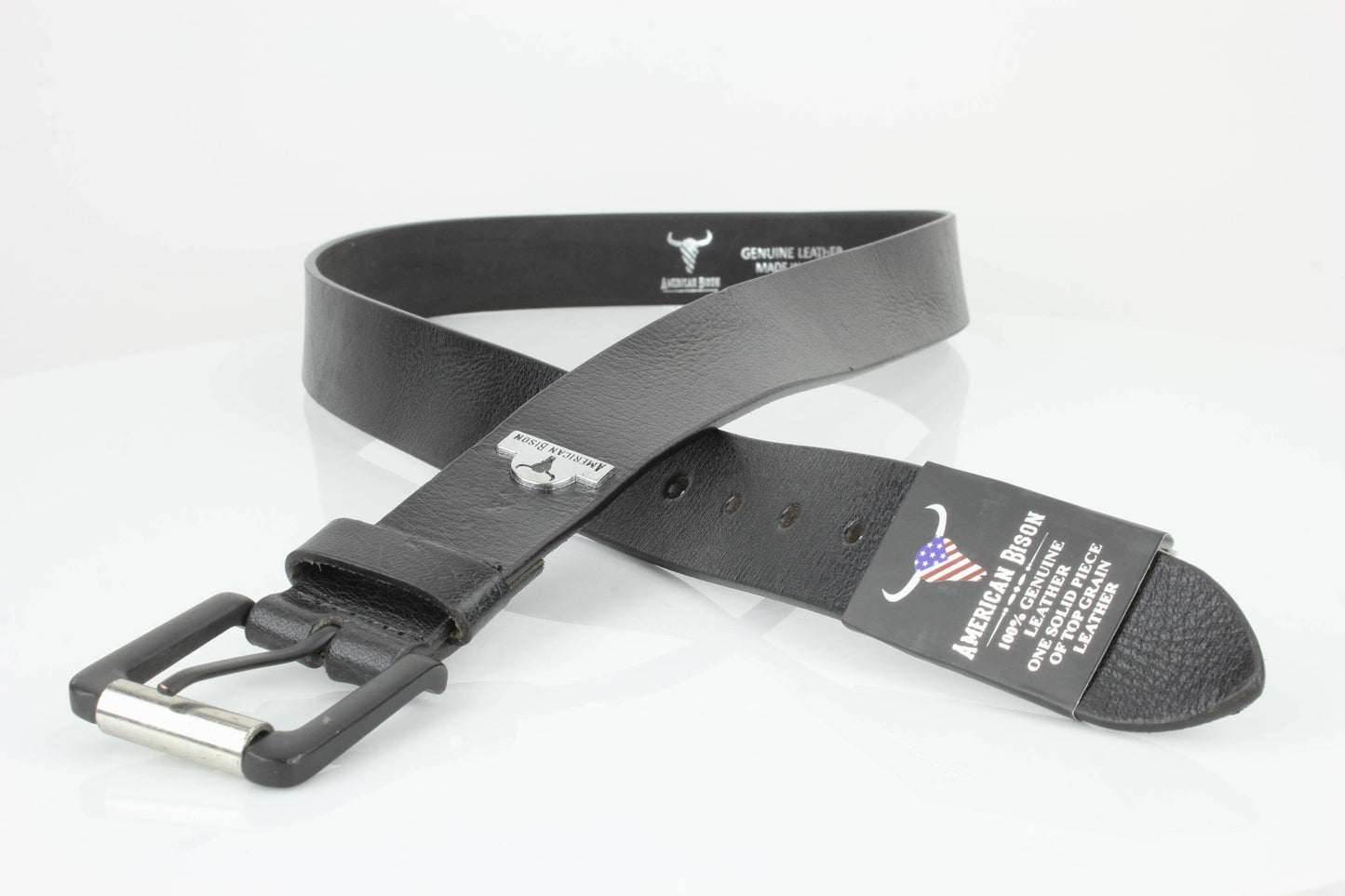 Full Grain Leather Belt with Bison Medallion Brown