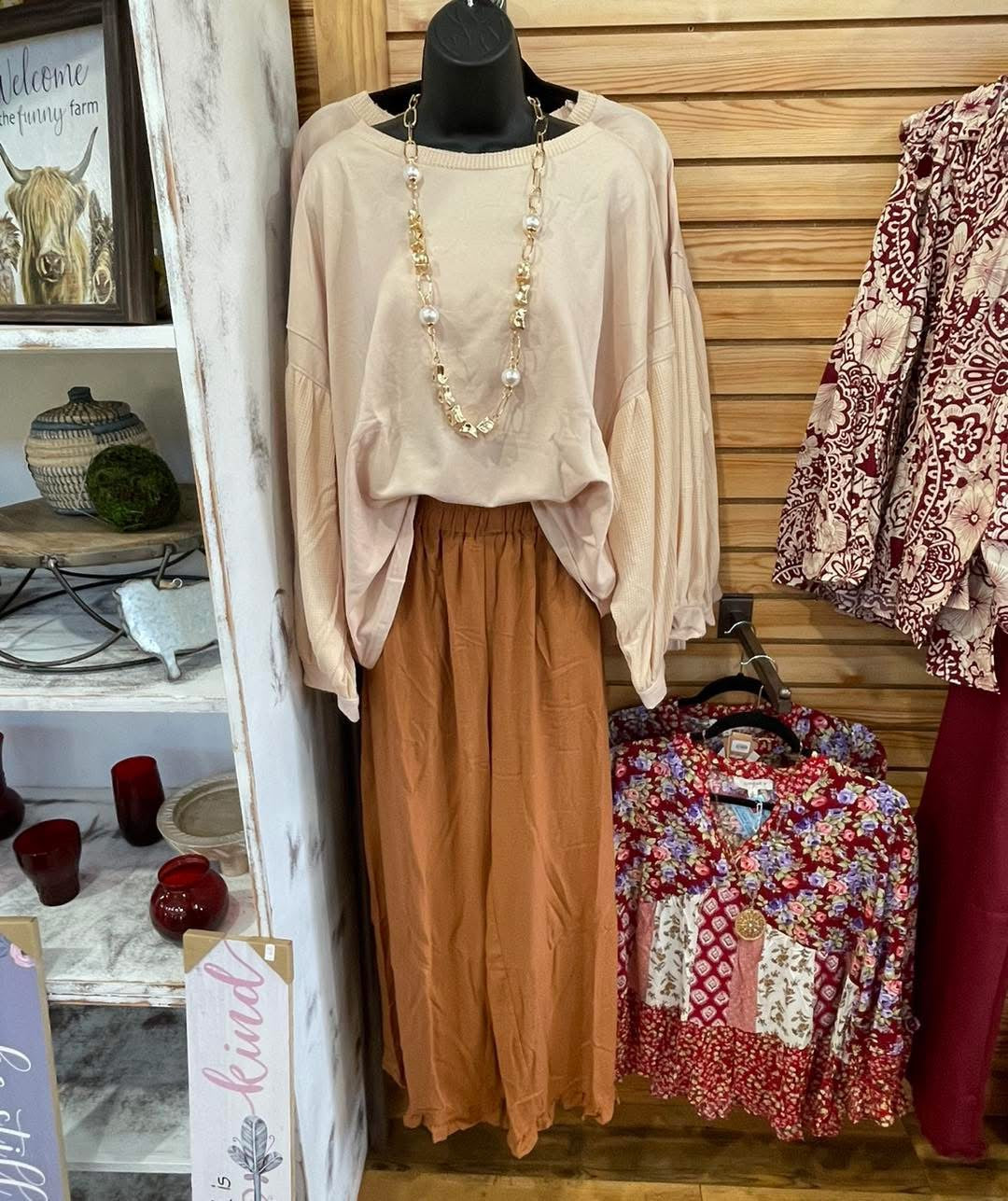 Plus Ruffle Hem Pants Camel