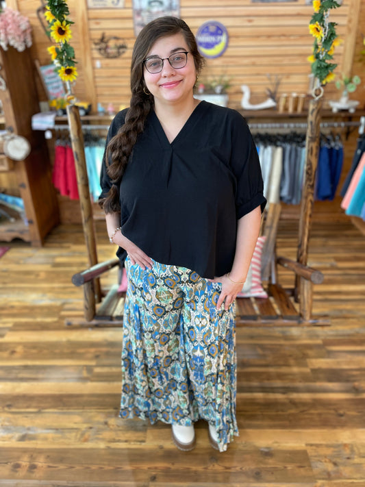 Geometric Print Waist Tie Palazzo Pants