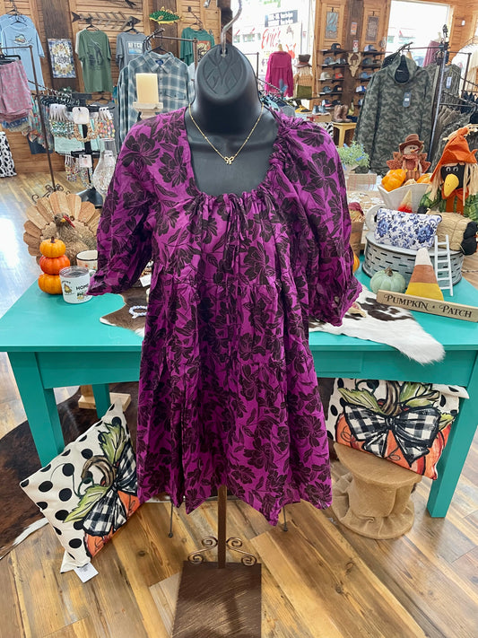 Floral Mini Dress Magenta/Black