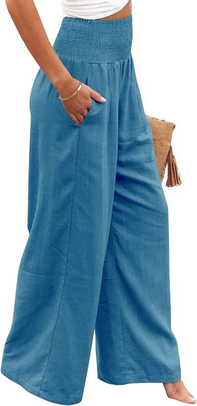 Smocked Waist Pants Blue