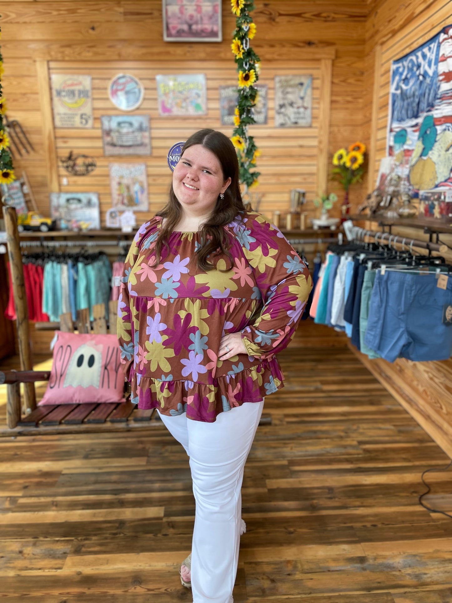 Plus Long Floral Print Tiered Top