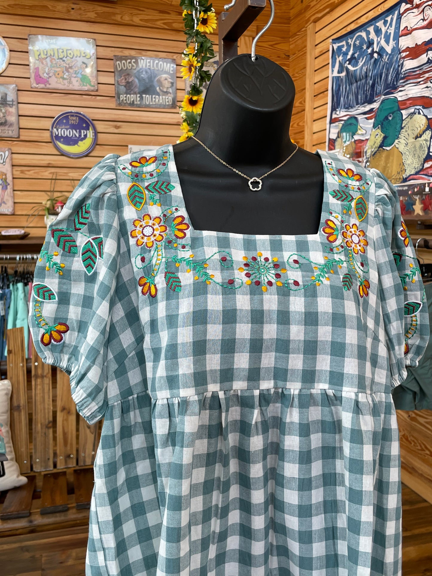 Plaid Bell Sleeve Top Light Teal