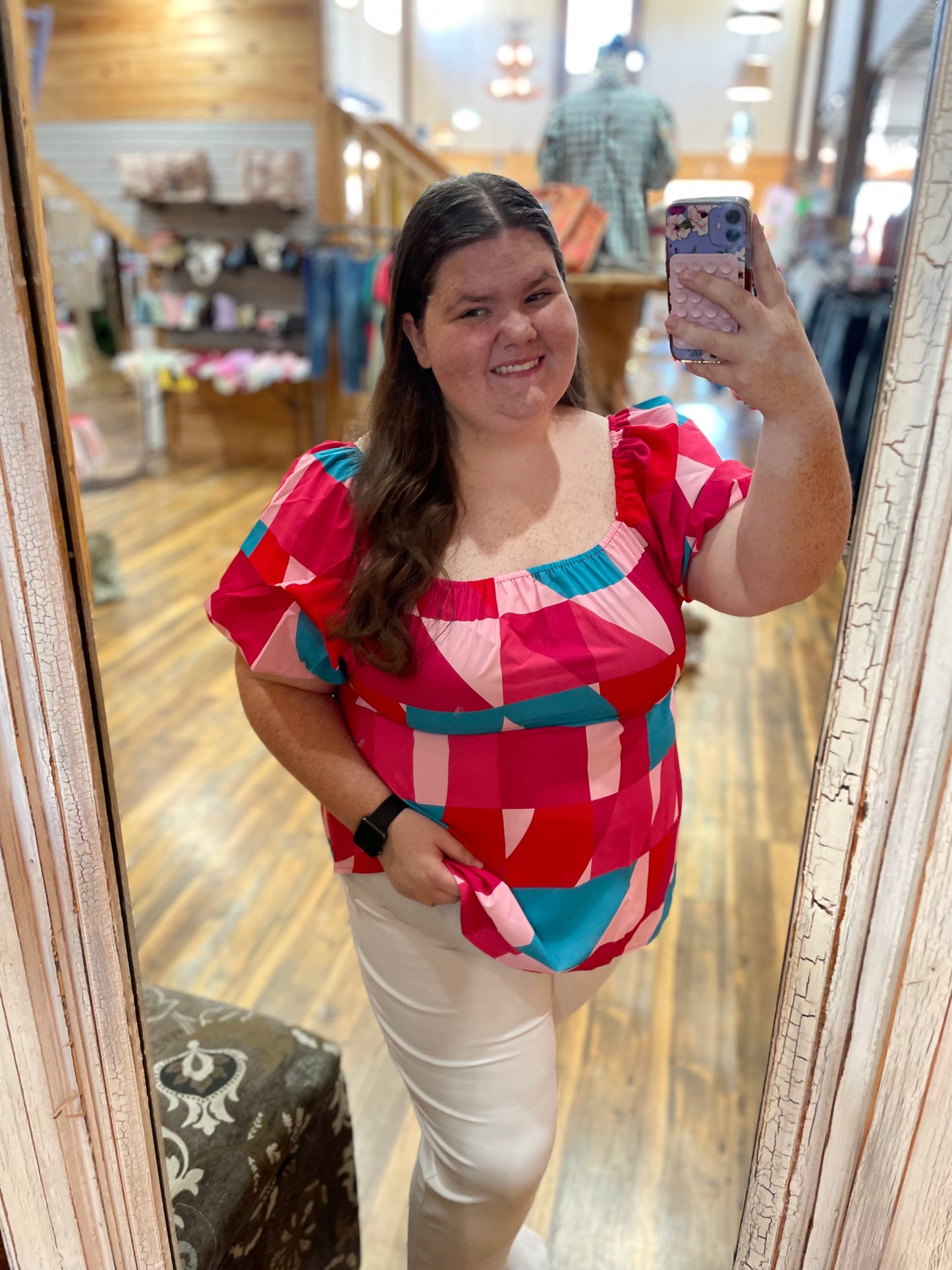 Multicolored Puff Sleeve Top