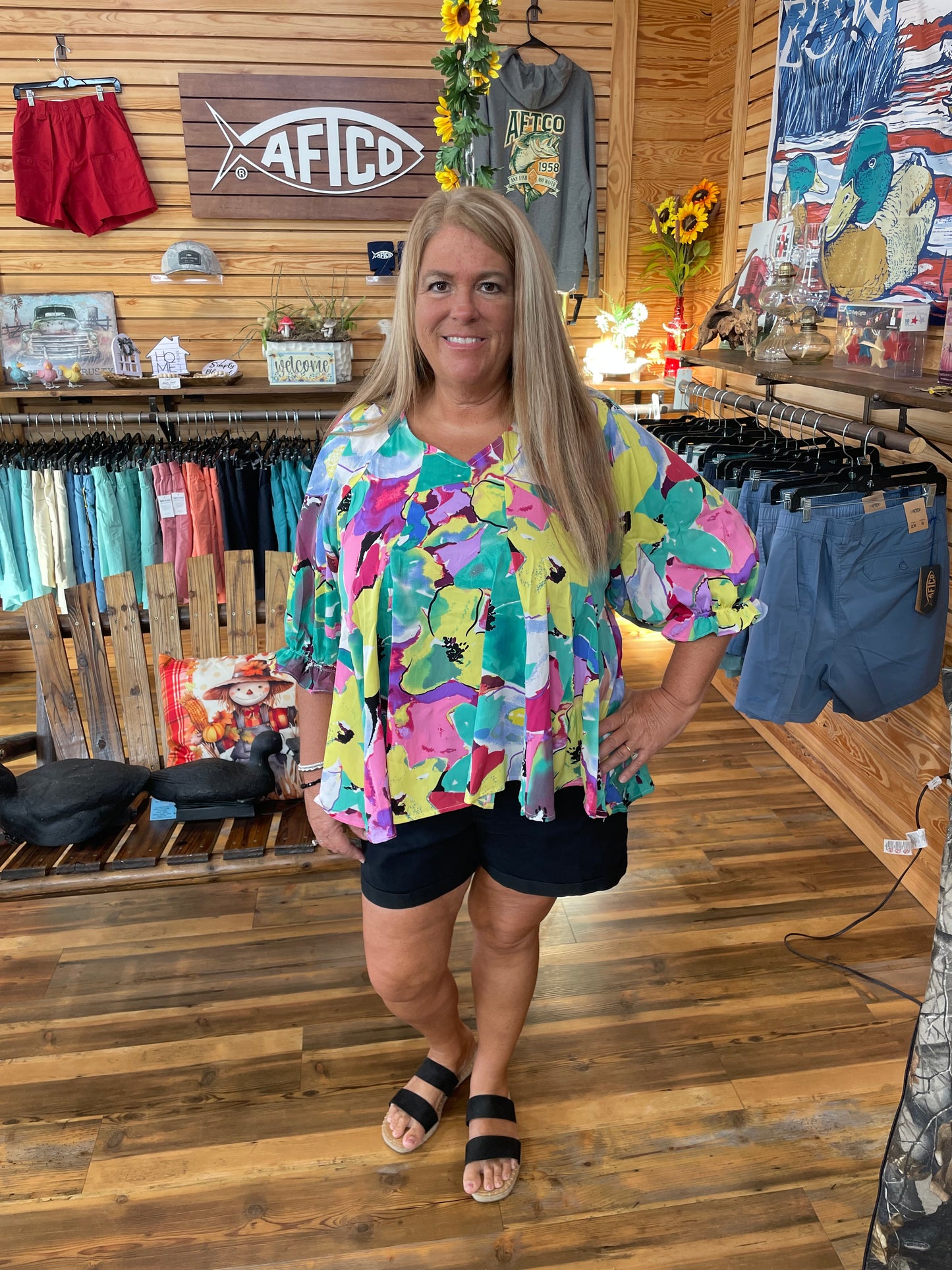 Floral Ruffle Sleeve Blouse Emerald