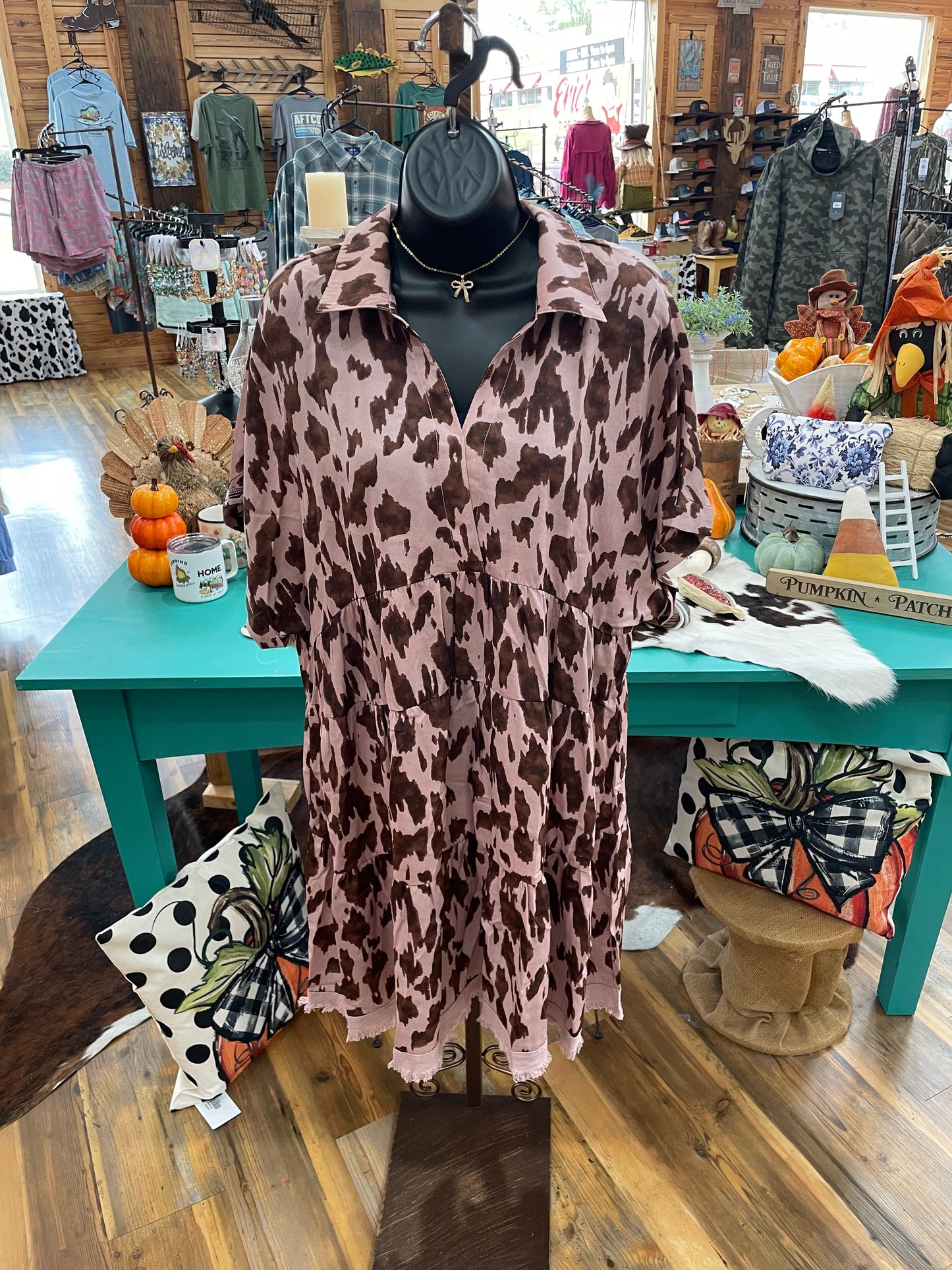Plus Animal Print Frayed Hem Dress Mauve