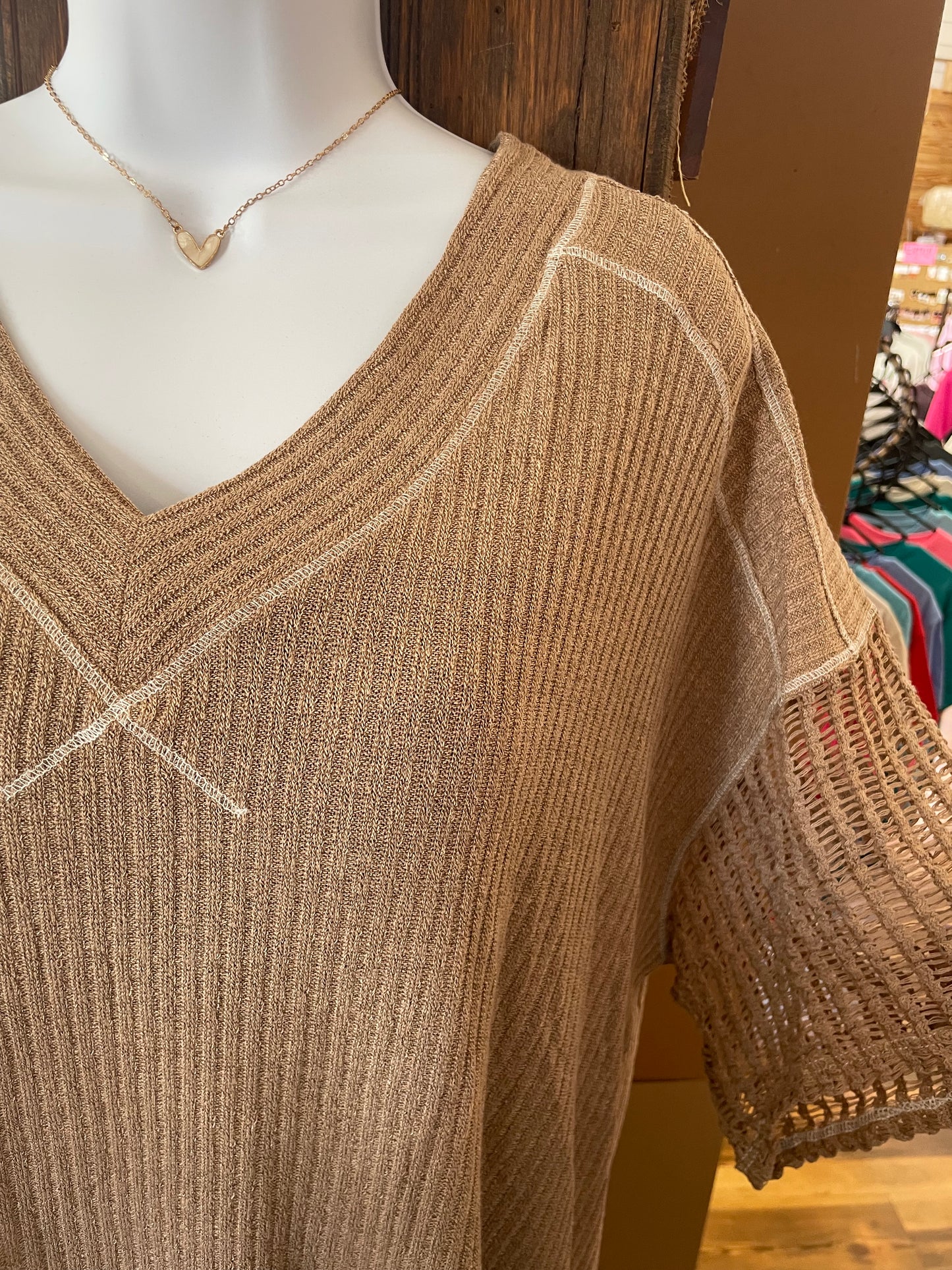 Plus Net Sleeved Top Mocha