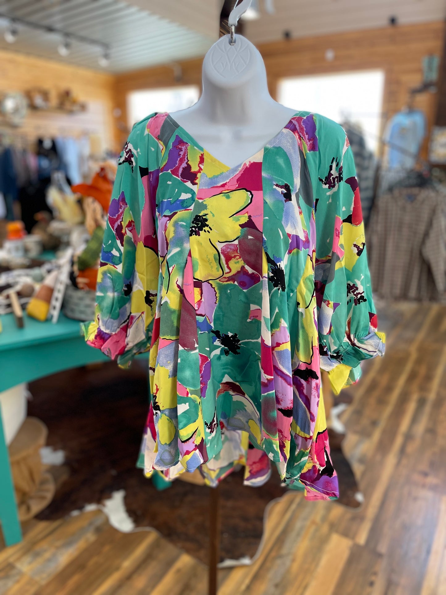 Floral Ruffle Sleeve Blouse Emerald