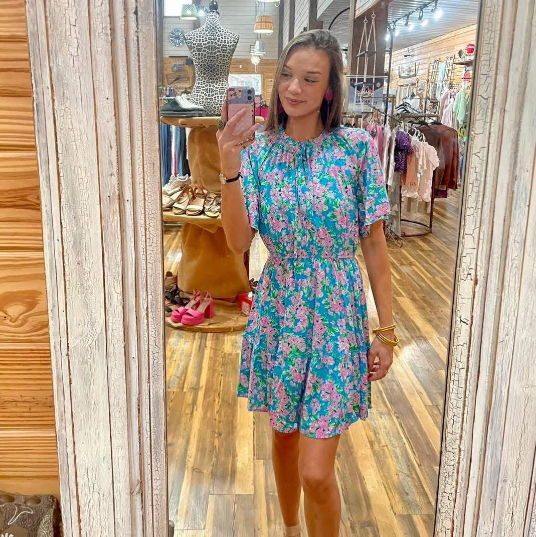 Flared Sleeve Floral Dress