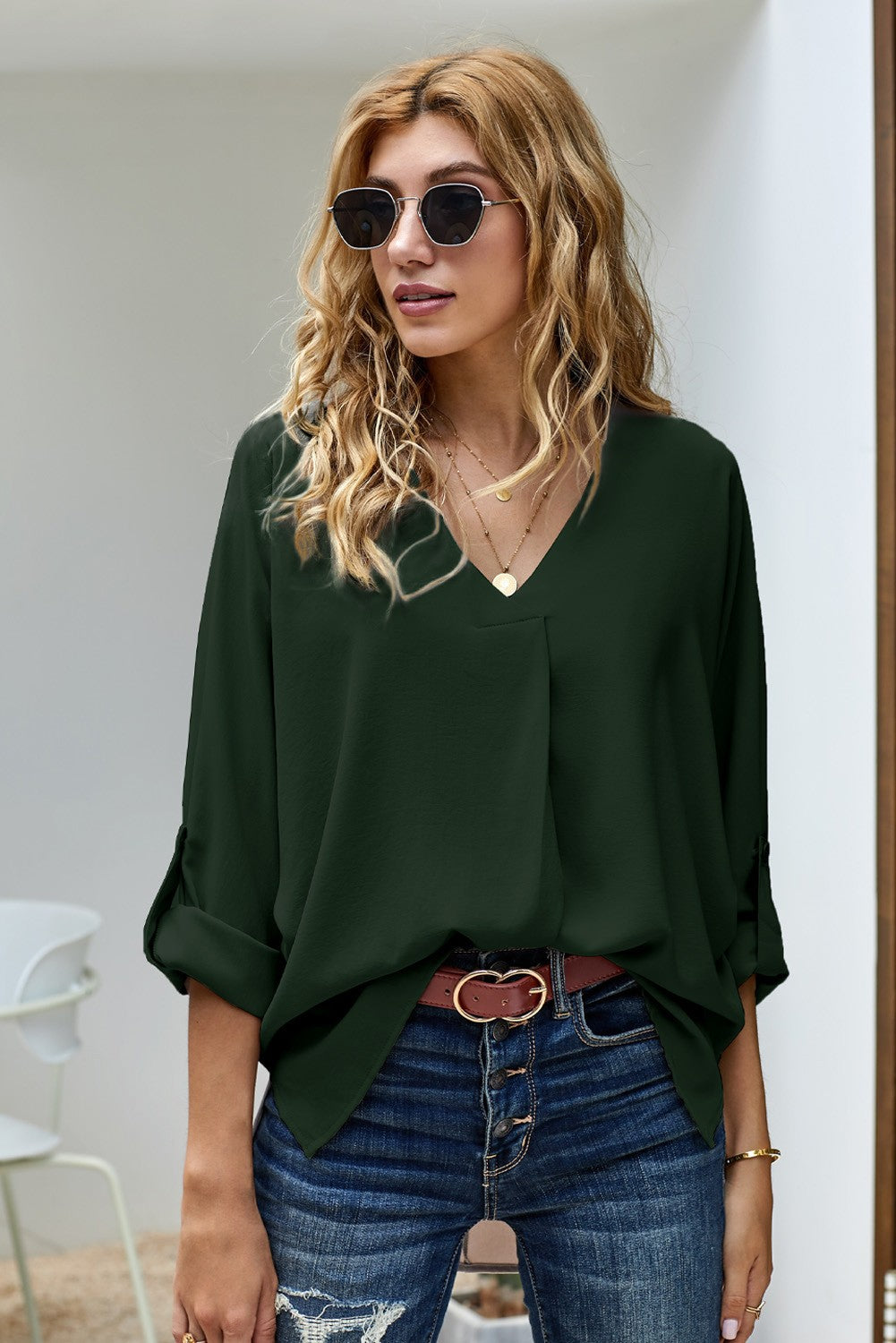 V Neck Top Green