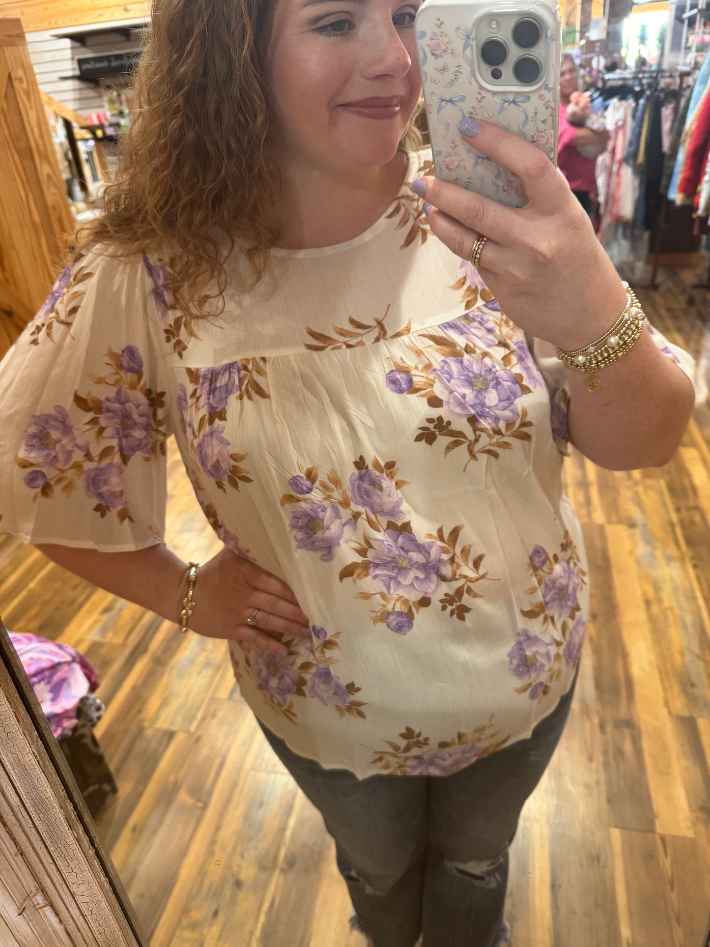 White/Lavender Floral Blouse