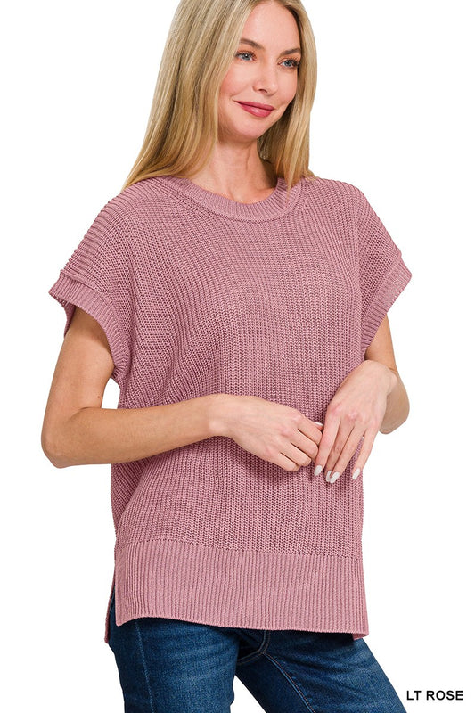 Crew Neck Short Sleeve Sweater Lt Rose