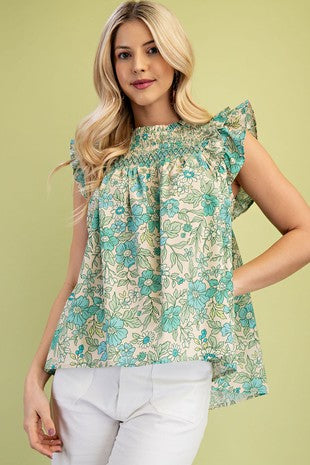 Floral Top with Smocking