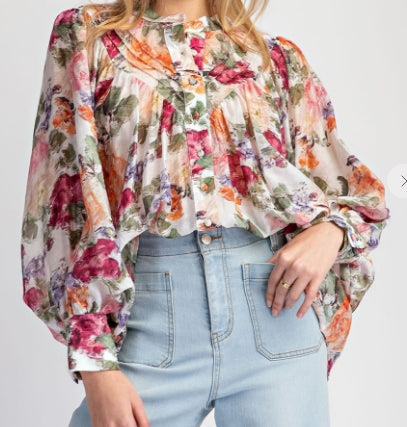 Vintage Floral Button Down Blouse