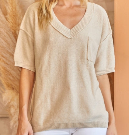 Plus V-Neck Sweater Top Oatmeal