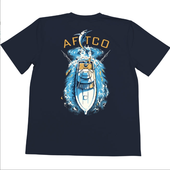 AFTCO Youth T-Shirt Top View Navy