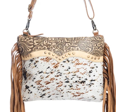 Myra Mescalaro Hill Leather & Hairon Bag in Gold Fleck