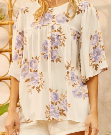 White/Lavender Floral Blouse