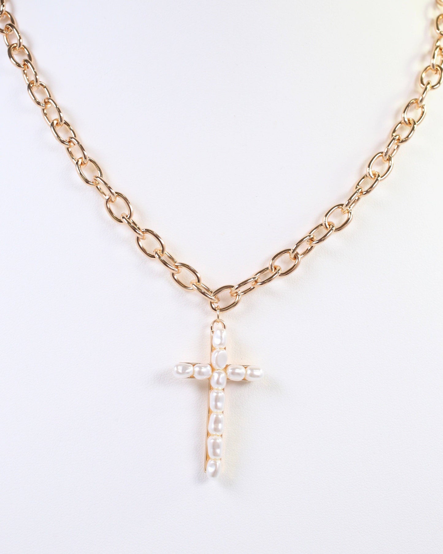 Caroline Hill Gold Pearl Cross Necklace