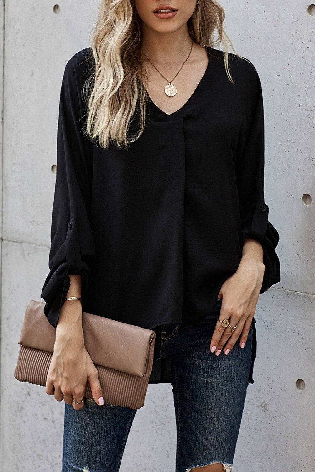 V Neck Top Black