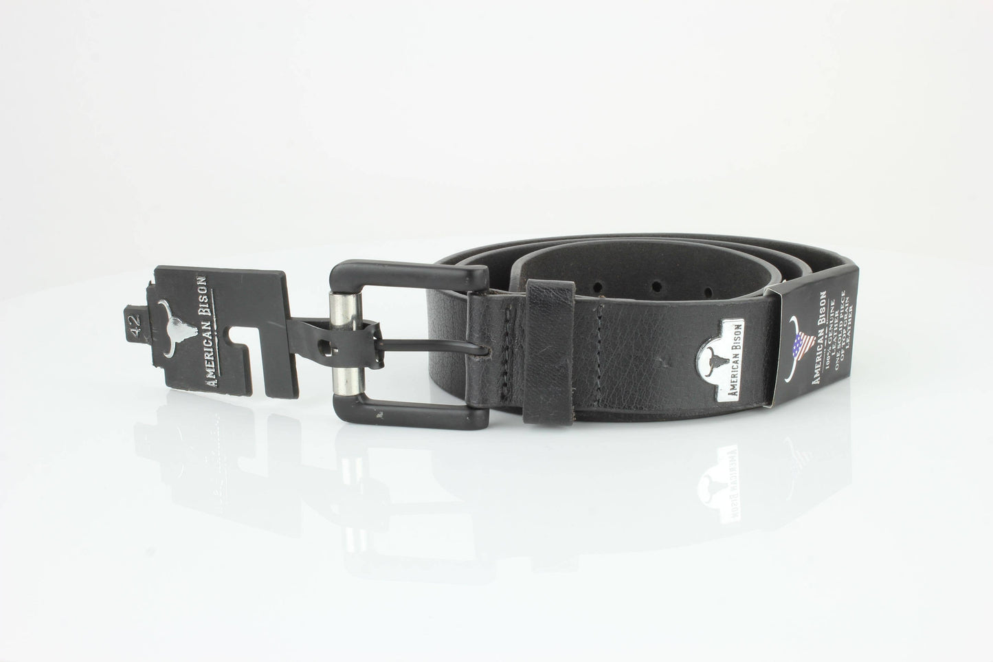 Full Grain Leather Belt with Bison Medallion Brown