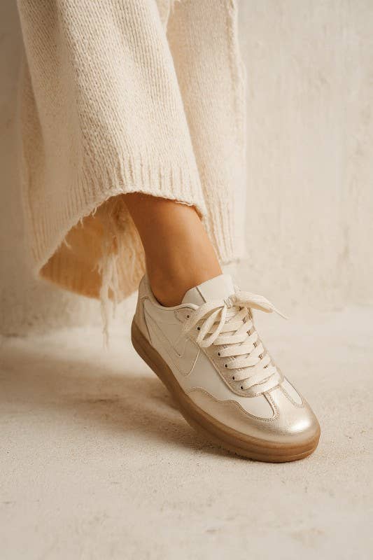 Metallic Accent Everyday Lace Up Sneakers: Gold