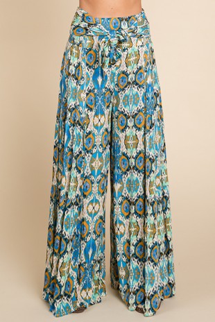 Geometric Print Waist Tie Palazzo Pants