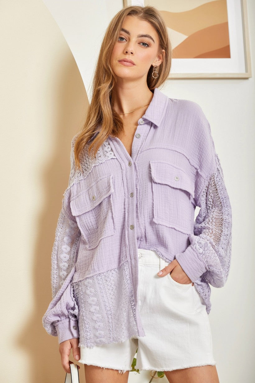 Lace Detail Button Up Lilac