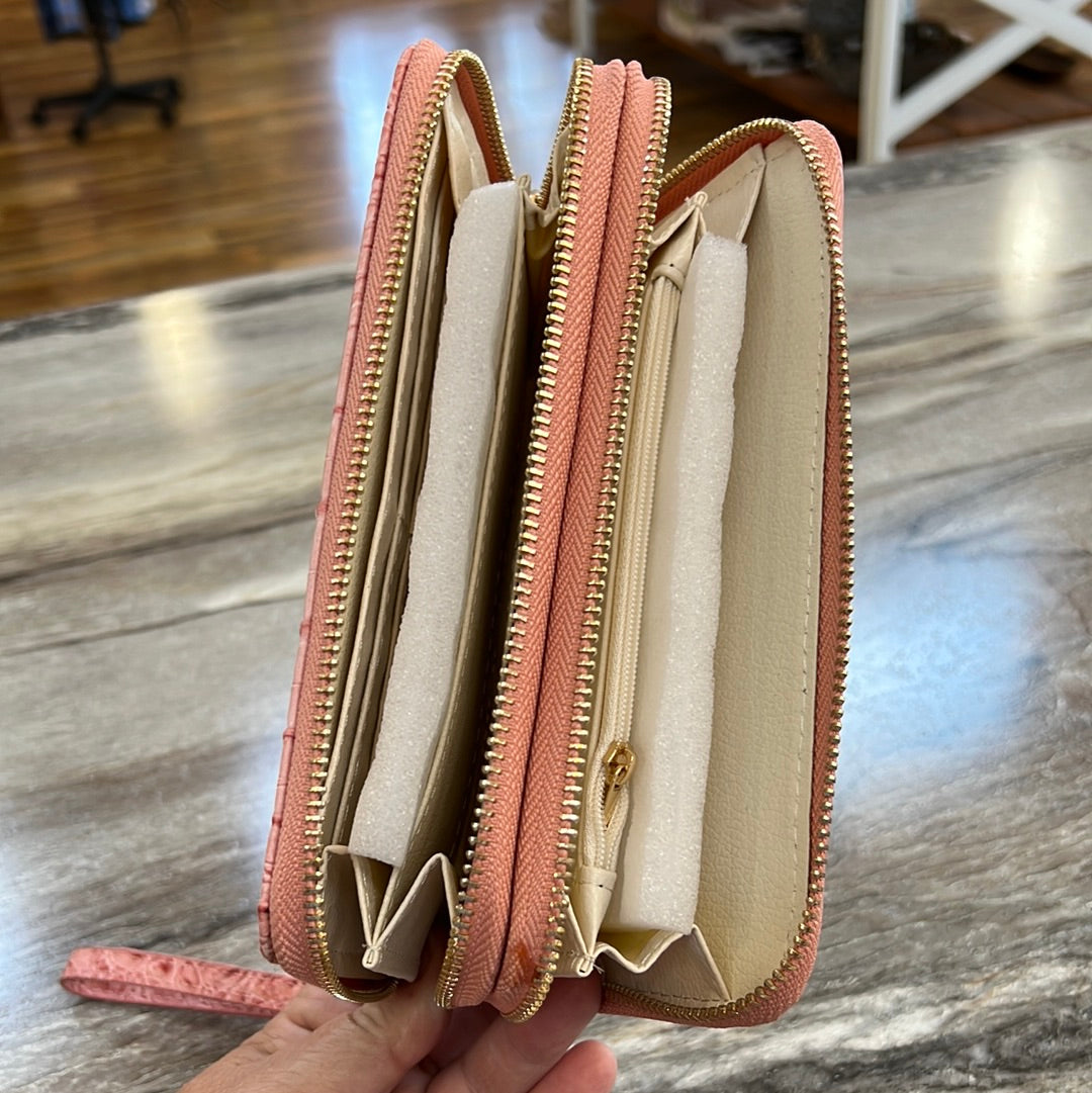 Wallet Double Zip Textured Pink