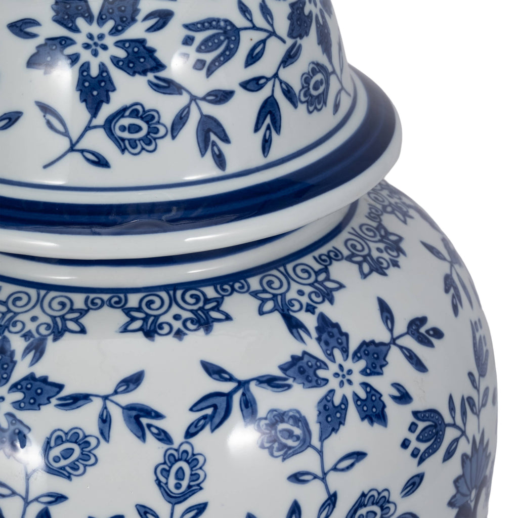 Temple Jar - White/Blue Ceramic Chinoiserie Charm, 18 in.